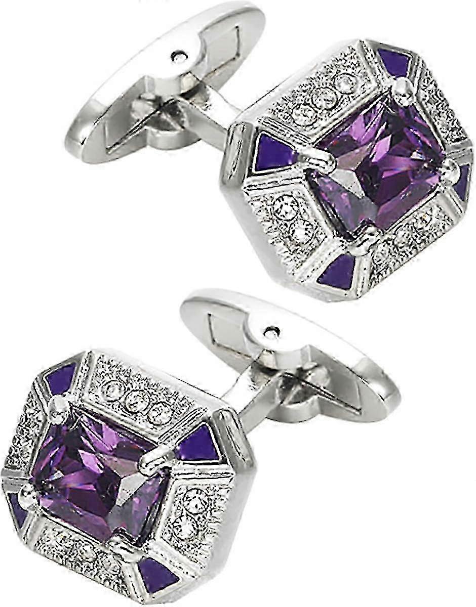 JiaWei Rectangle Crystal Silver Tone Cufflinks for Men NuZ