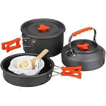 Camping Cooking Pot Set Aluminum Alloy Hard Oxidized Pot Pan Kettle Camping Cookware Set with Foldable Handle