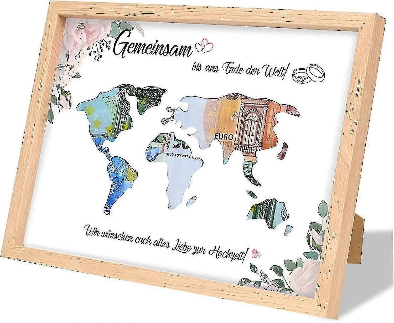 World Map Wooden Money Display Frame