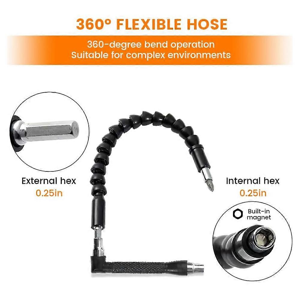 Flexible Drill Bit Extension Set with 105° Right Angle Attachments, Rotatable Socket Adapters & Bendable Shaft