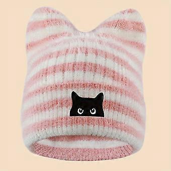 1pc Christmas Themed Winter Hat, Thick Plush with Black Cat Embroidery, for Men and Women, Outdoor Thickened Warm Brimless Beanie, Loose Slouchy Knit 