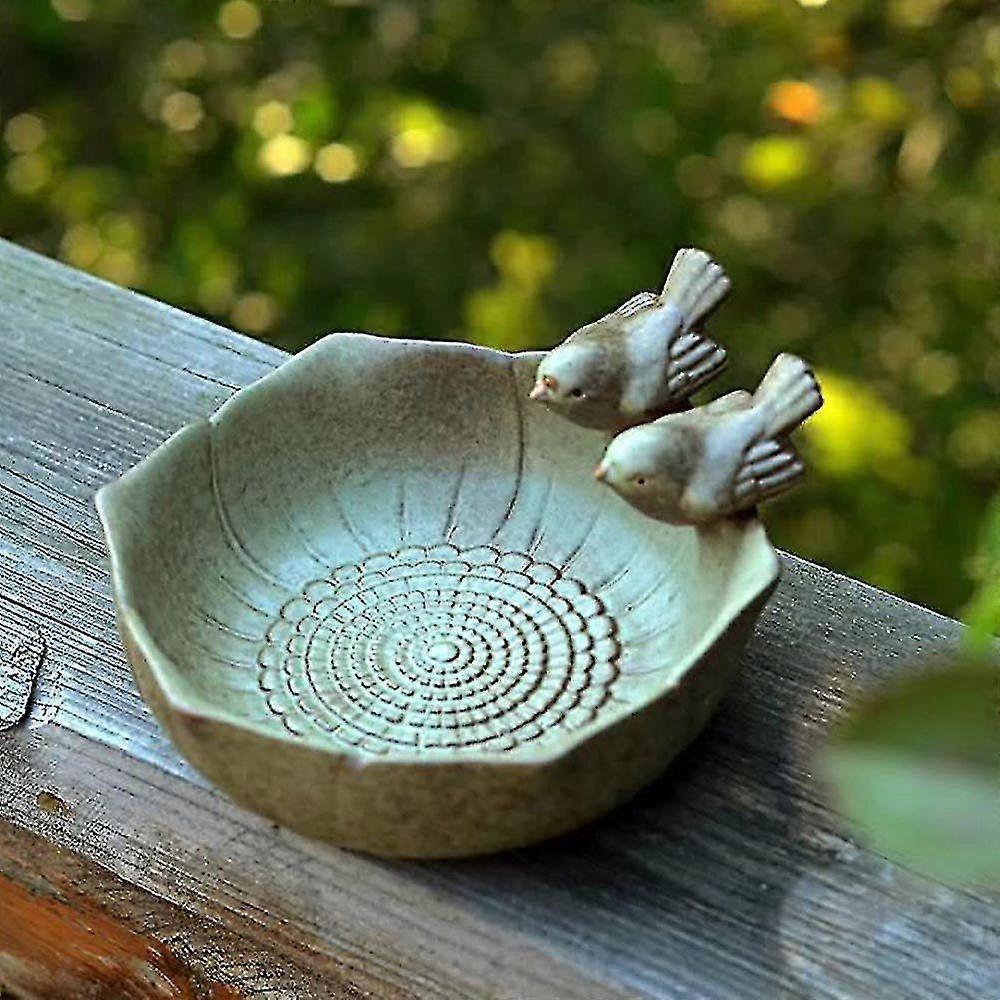 Ceramic Bird Bath Feeder Green