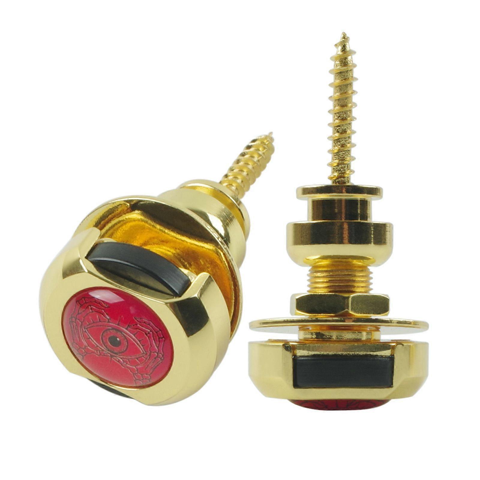 Locking Guitar Strap Button Pair, Gold Red Eye Design