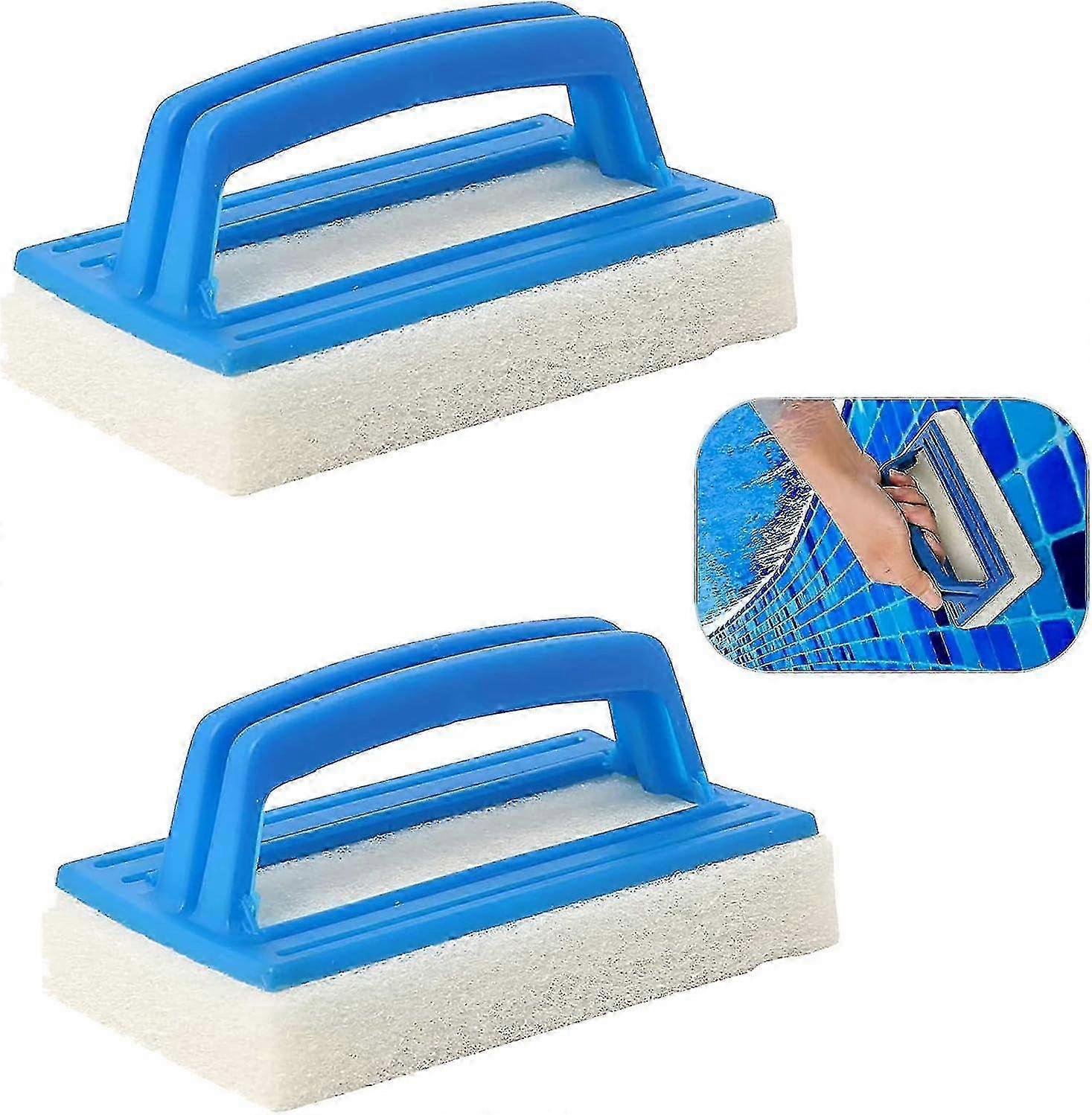 2 Pack Magic Sponge Pool Brushes with Handle, Swimming Pool Cleaning Accessories