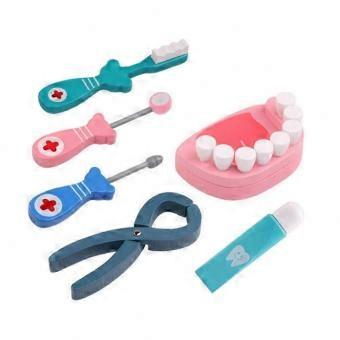 6-Piece Wooden Dentist Toy Set, Children's Role Play Dental Tools & Doctor Simulation Kit