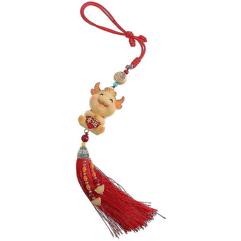 46X4.5cm Lucky Vehicle Rear View Mirror Ornaments 1pc Cow Calf Ornament Year Of Ox Pendant Car Home