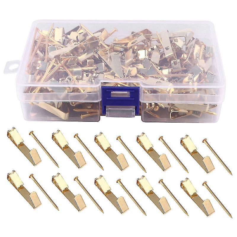 3.5X1cm Golden Utility Buckles 100 Pcs Picture Hangers Hooks With Nails Photo Picture Frame Hooks Pa