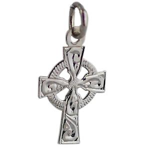 9ct White Gold 16x11mm hand engraved Celtic Cross