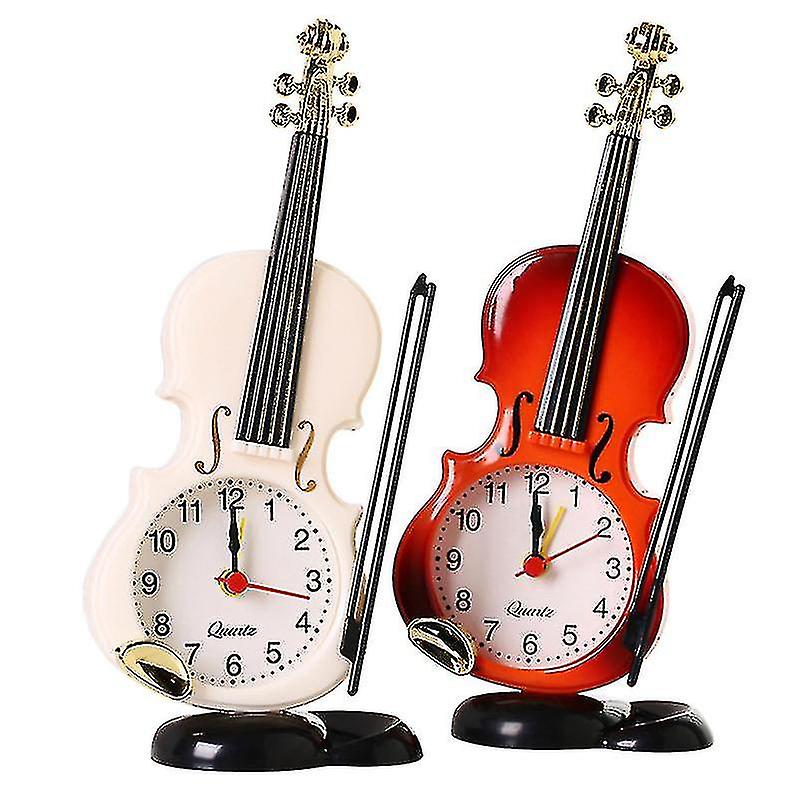 2pcs Simulation Violin Clocks Desktop Alarm Clocks Bedside Decorative Clock Morning Wake-up Devices Without Battery White And Red