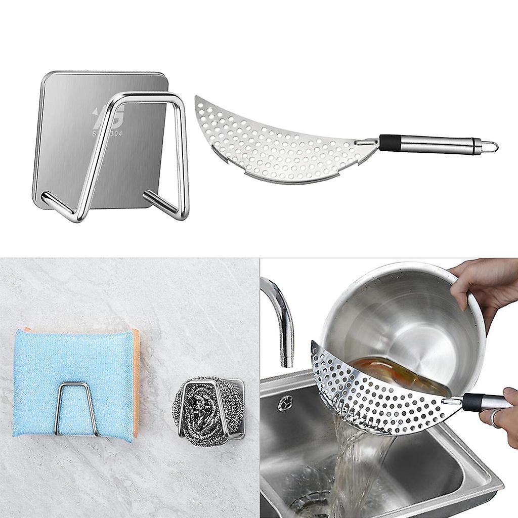 Kitchen Storage Rack Holder Sink Shelf Soap Sponge Holder and Pot Strainer