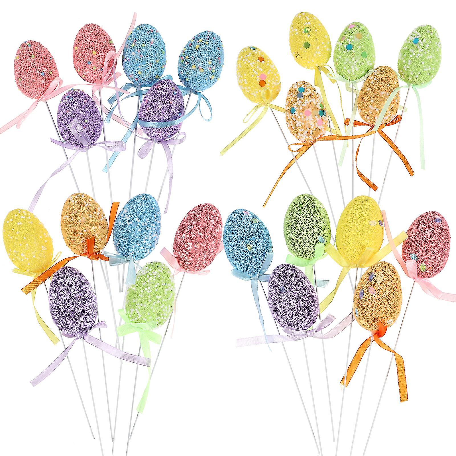 24pcs Easter Eggs Cake Topper Easter Egg Decor Topper Foams Eggs Cupcake Topper