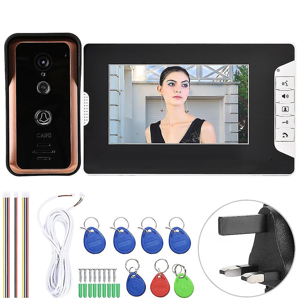 100-240V 7inch Wired Video Doorbell 1 Visual Intercom Camera Monitors Uk Plug