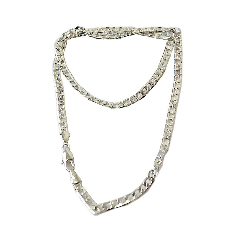 925 Sterling Silver Men Sideways Flat Chain Necklace 4Mm