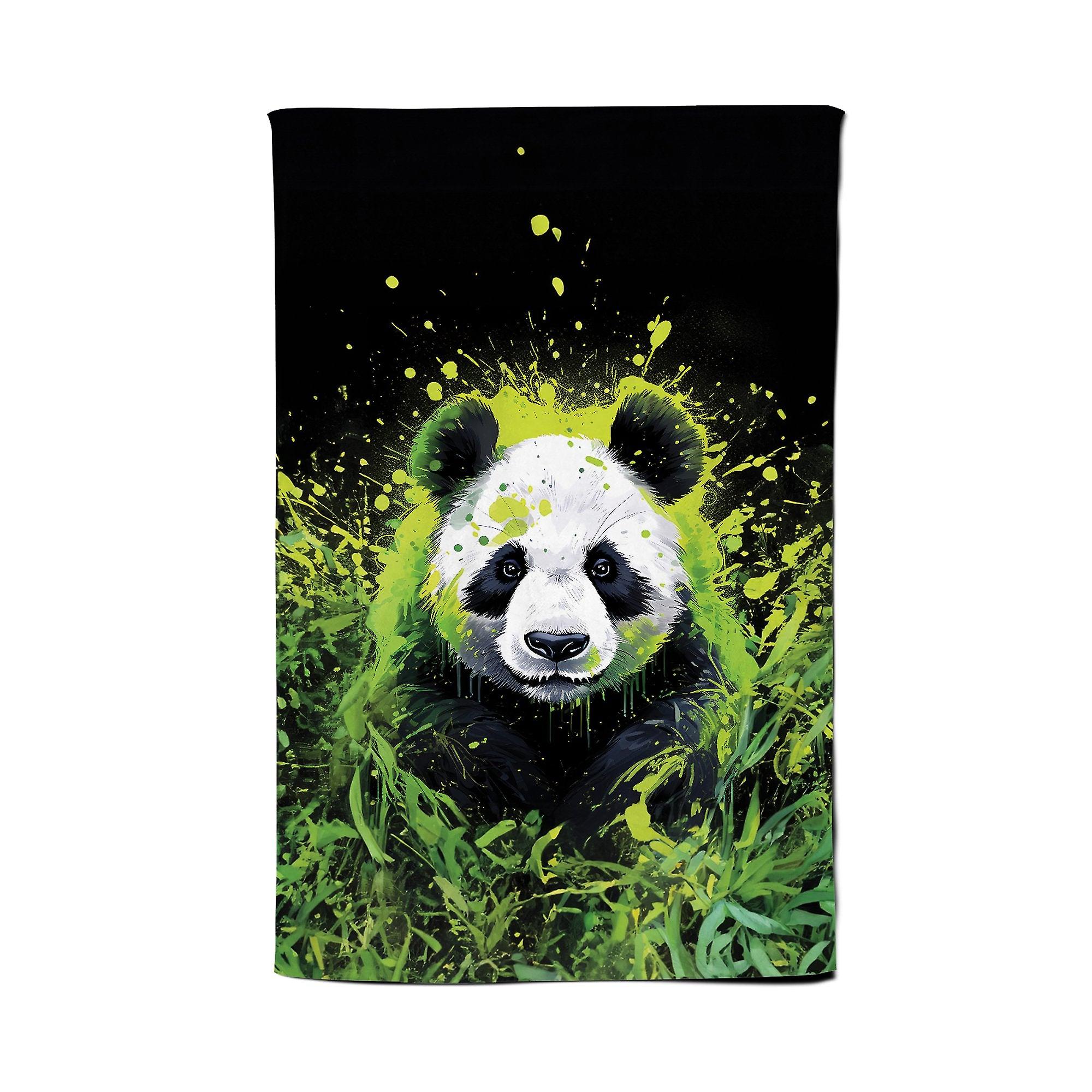 Green Splashart Panda Face Tea Towel