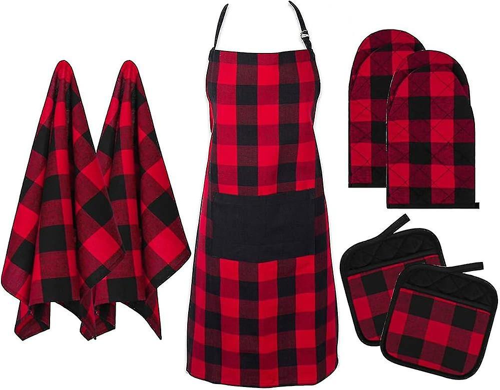 Kitchen Apron Set with Oven Mitts, Pot Holders, Towels