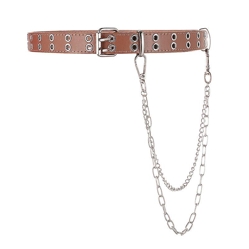 女性用ベルトチェーンデコレーションカジュアルベルトファッション複列アイレットボタン細いベルト中空ピンバックルベルトレディース