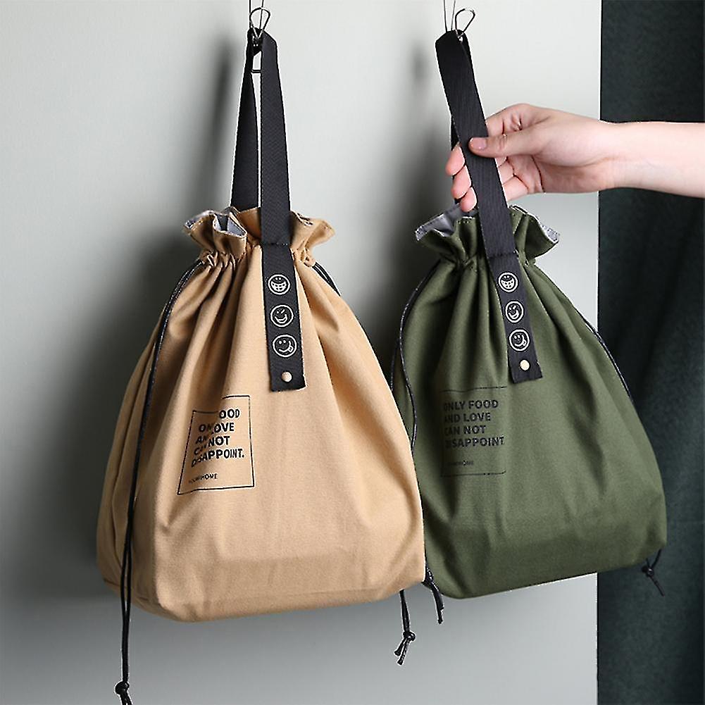 Insulated Bento Bag Adjustable Wide Opening Canvas Drawstring Design Lunch Bag