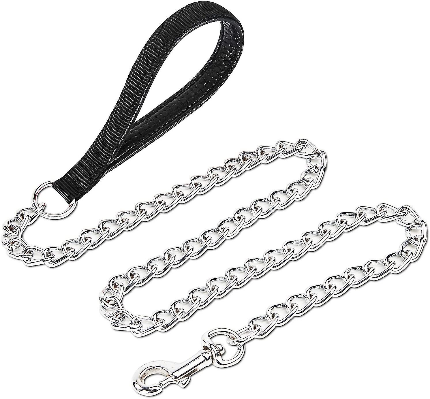 Wekity Chrome Plated Metal Dog Leash Chain Lead Heavy Duty Chew Proof Leash With Padded Handle Walking Traffic Training Traveling6'/2.0mm Small Chain