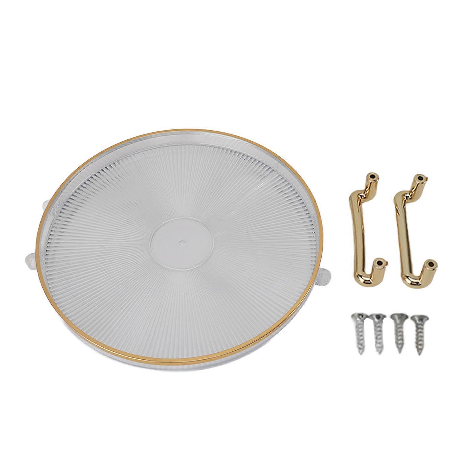 Round Serving Tray with Gold Handle, Elegant Transparent Multi Functional Golden Rim Tray for Fruit Desserts Table Decor