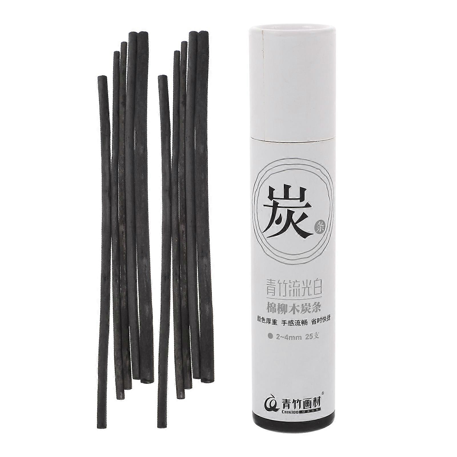 25Pcs Professional Charcoal Sticks Artist Sketching Charcoal Durable Compressed Charcoal (2-4mm)