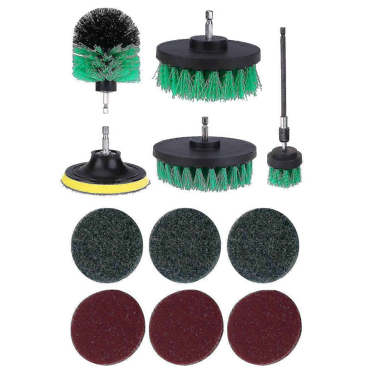 12pcs Drill Brush Attachment For Kitchen/car/floor Green
