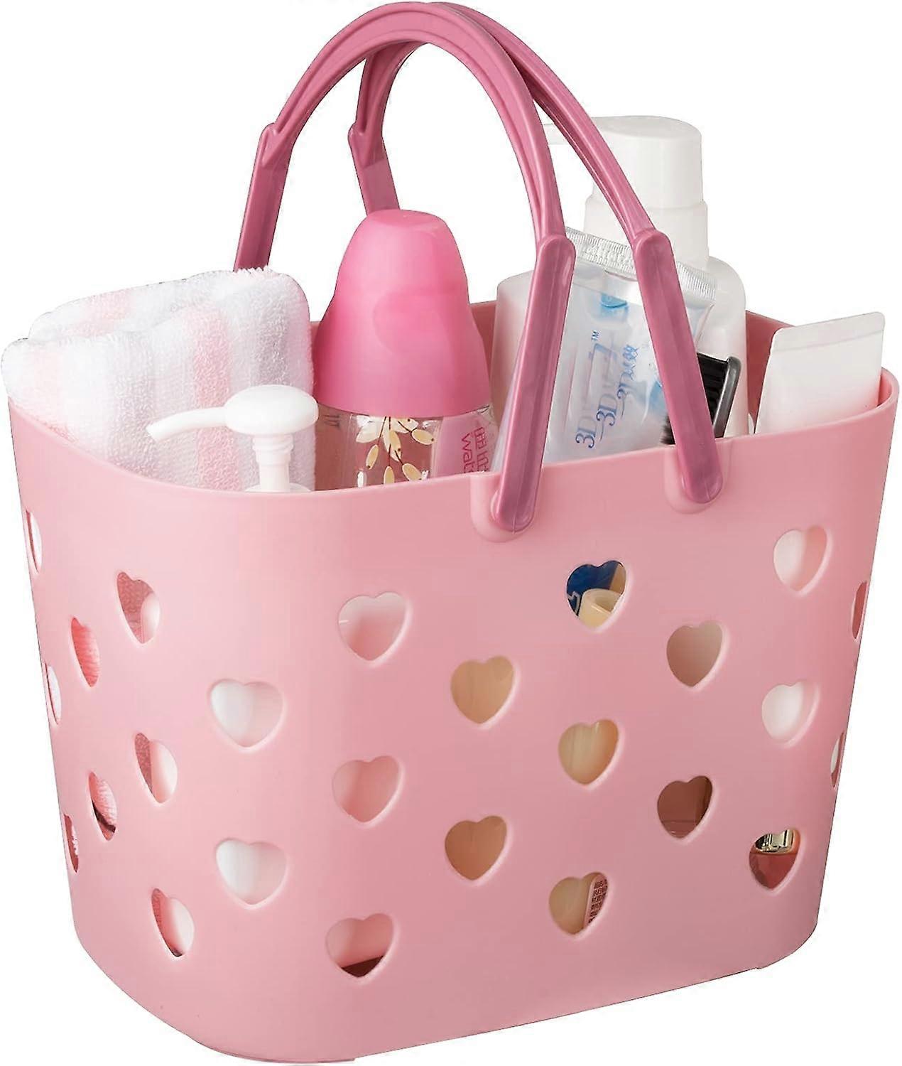 大学寮用シャワーキャディバスケットトート、ハンドル付きプラスチック収納バスケット バスルームトイレタリーガーデン用ポータブルバスオーガナイザービン、ピンク