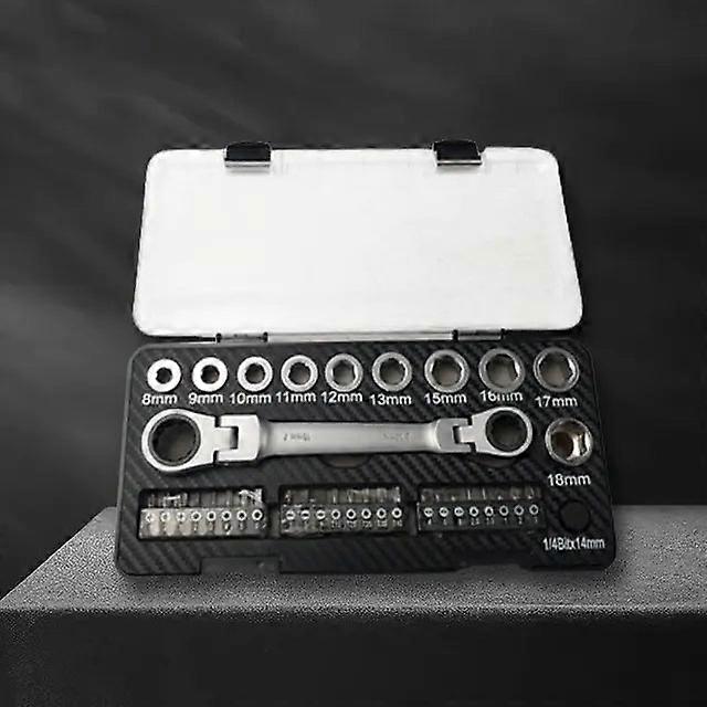 36Pcs Wrench With Box Multi-functional Two-way Adjustable Double-ended Ratchet Spanner Socket Screwdriver Set