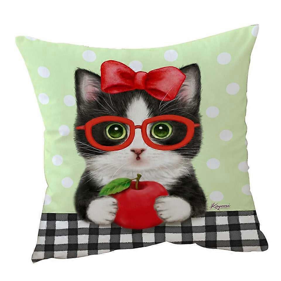 Cute Funny Cats Tuxie with Apple and Glasses Cushion Cover