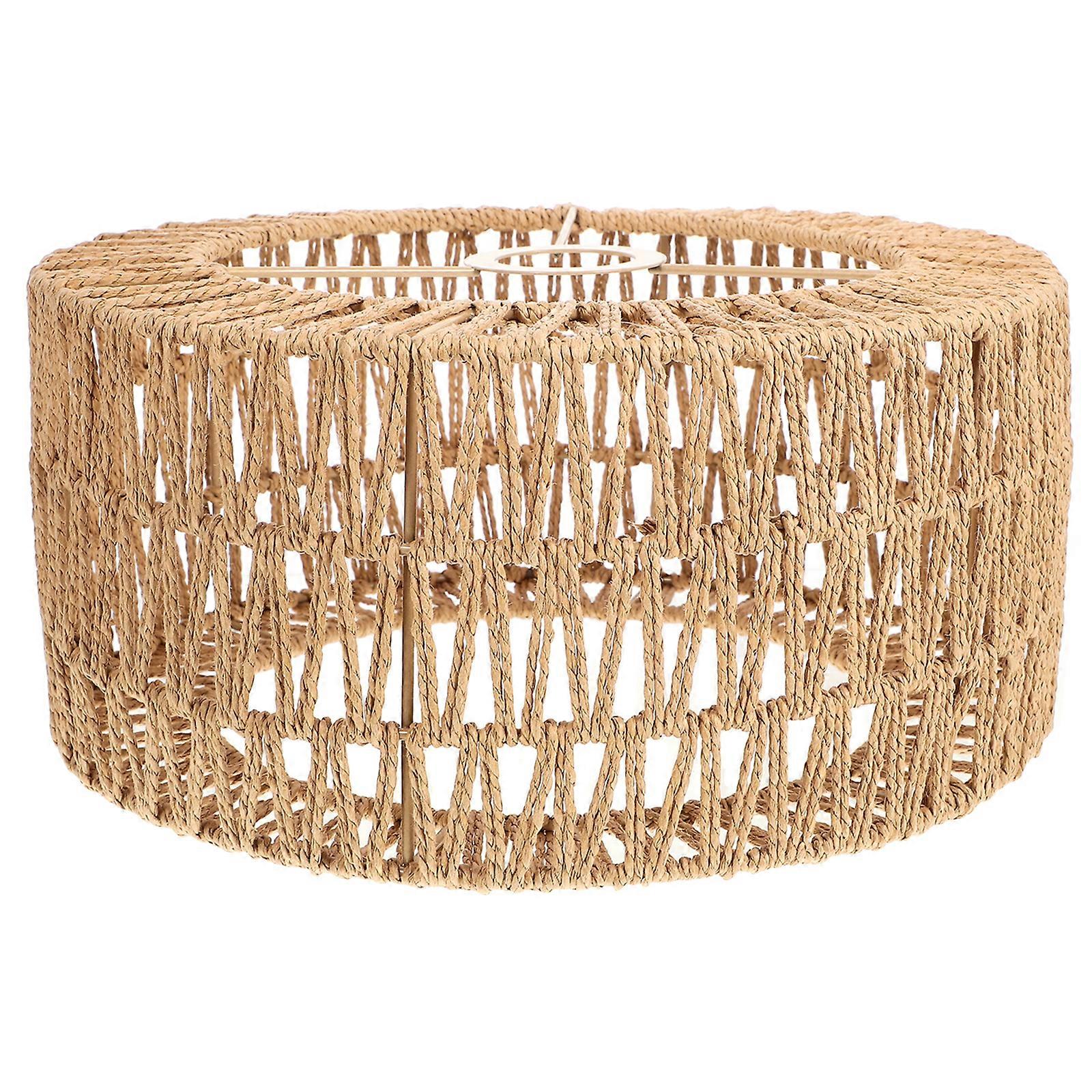 Straw Rope Woven Lampshade Grass Rope Rustic Ceiling Lamp Cover for Replacement Size L