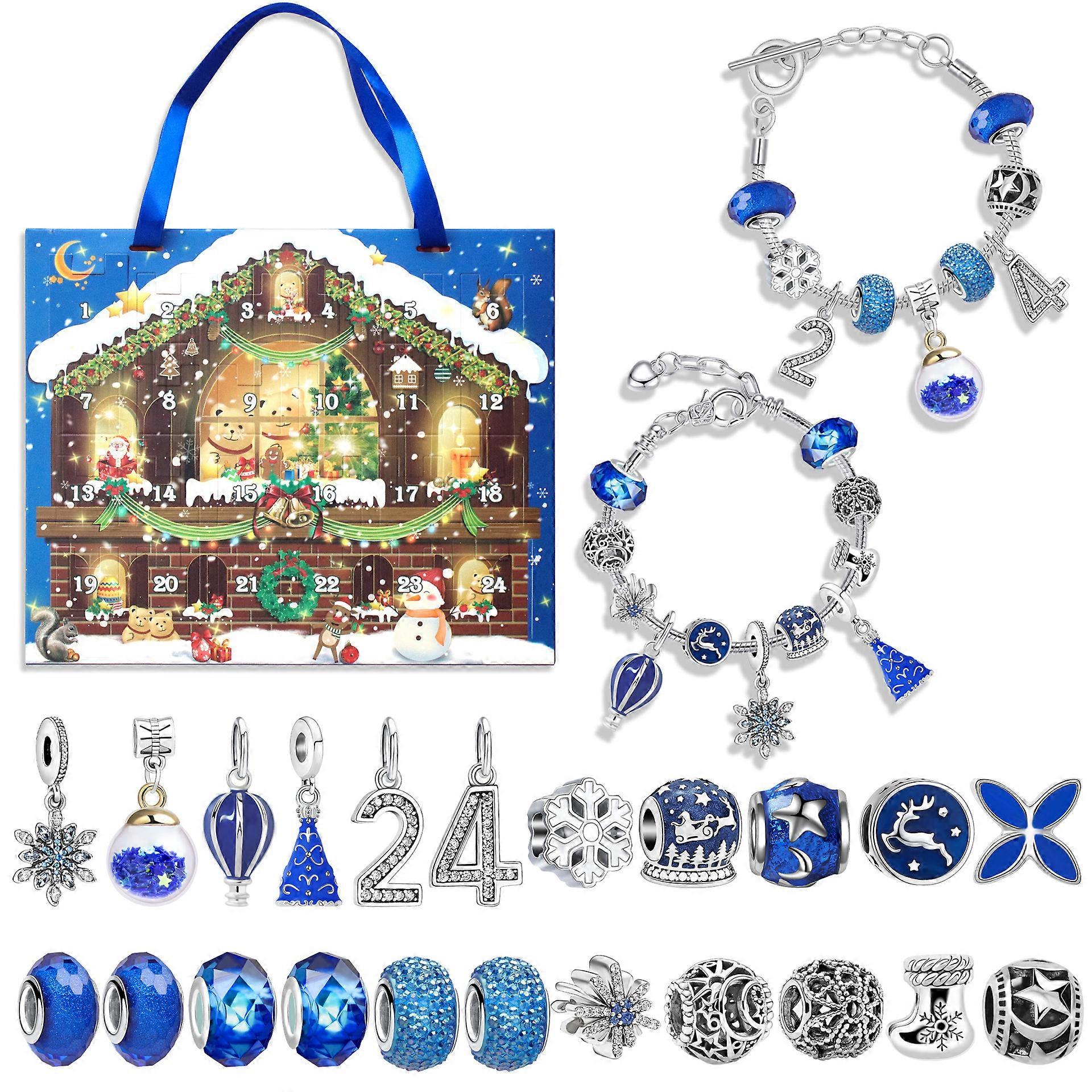 Christmas Countdown Calendar Gift Box Set, DIY Beaded Bracelet Advent Christmas Tree Blind Box Ornaments