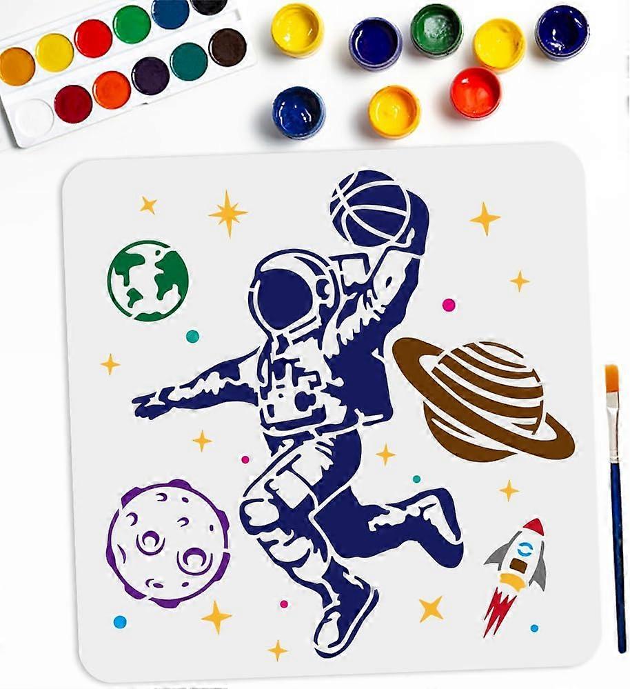 Astronaut Planet Basketball Stencil 11.811.8inch Large Space Theme Star Stencils with Paint brush Reusable Basketball Shooting Rocket Template for DIY