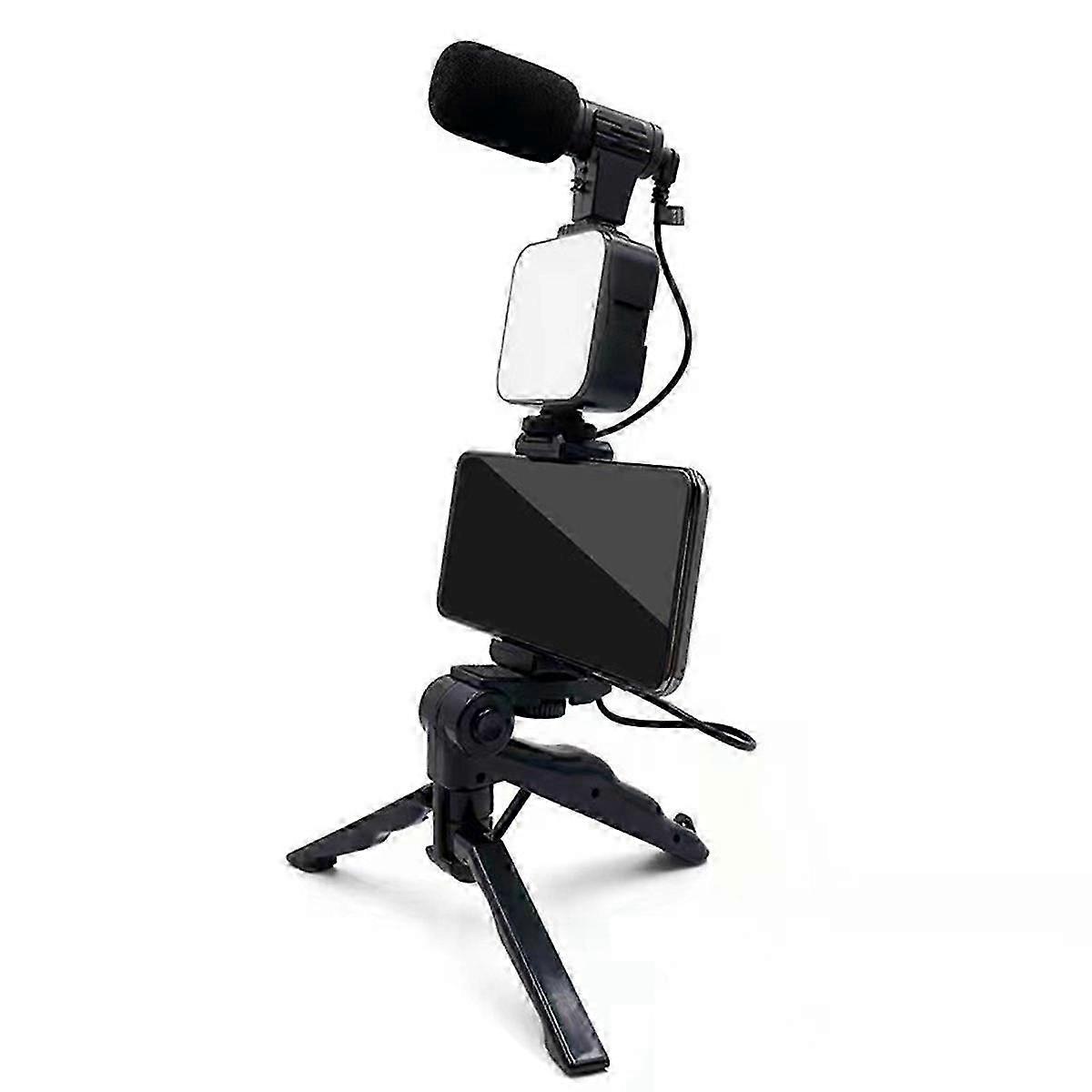 Mobile Phone Tripod Kit With Microphone Led Fill Vlog Video Making Kit For Live Recording Selfie Study A