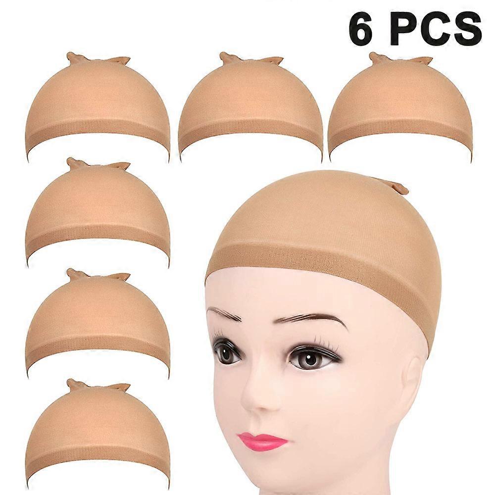 PPIAO 6 stk strømpe paryk kasketter lysebrun paryk cap til blonder foran paryk silke liner vævning paryk cap net elastisk nylon paryk caps til kvinder, mænd, børn, pige