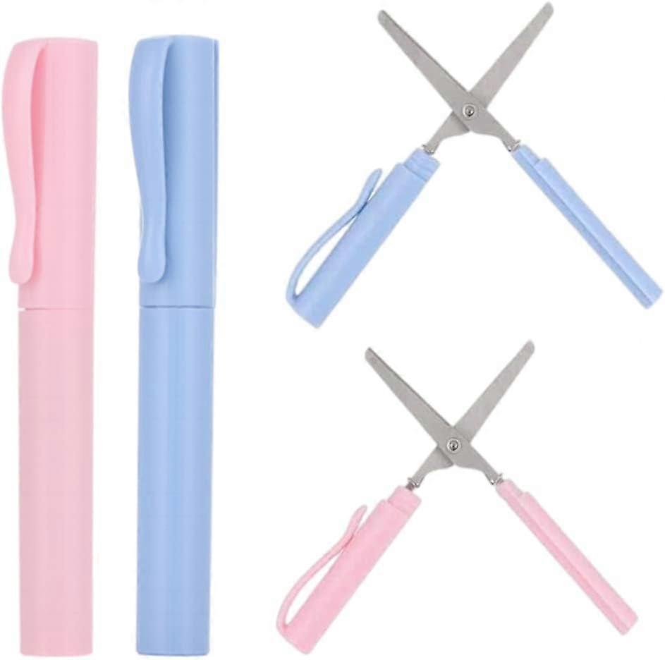 2 Pack Portable Pen Shape Scissors Small Paper Scissor Creative Safe Folding Scissors DIY Multifunction Paper Cutting Art Tool for Office School