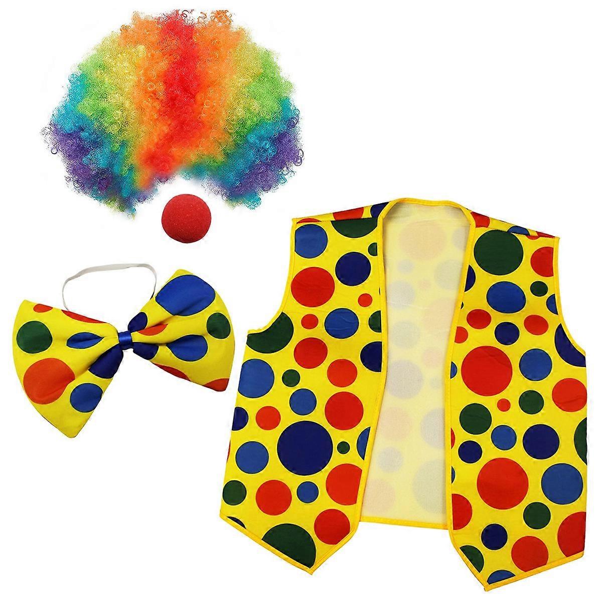 4 Pack Clown Costume-Clown Nose Clown Wig Bow Tie and Vest for Cosplay Parties Carnivals Dress Up R