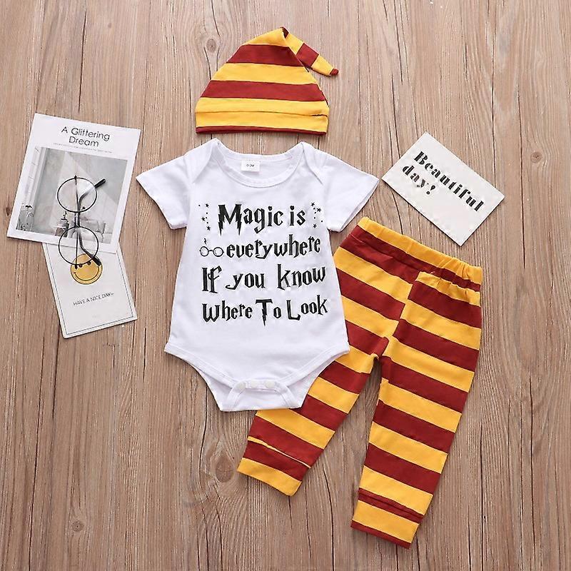 2023 Sommar Nyfödd Flicka Pojke Kläder Set Bomullstoppar Bodysuit + Byxor + Hatt 3st Uppsättningar Spädbarn Baby Kläder Kläder