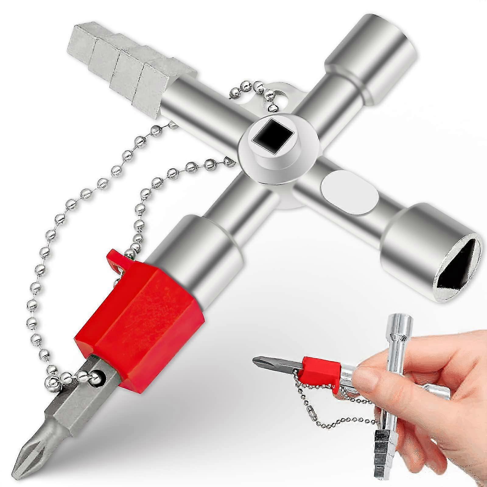 4-way Wrench, 4-way Multi-function Wrench, Universal Cross Wrench For Water And Electricity Meters, Radiators, Gas Meters, Elevators (silver)