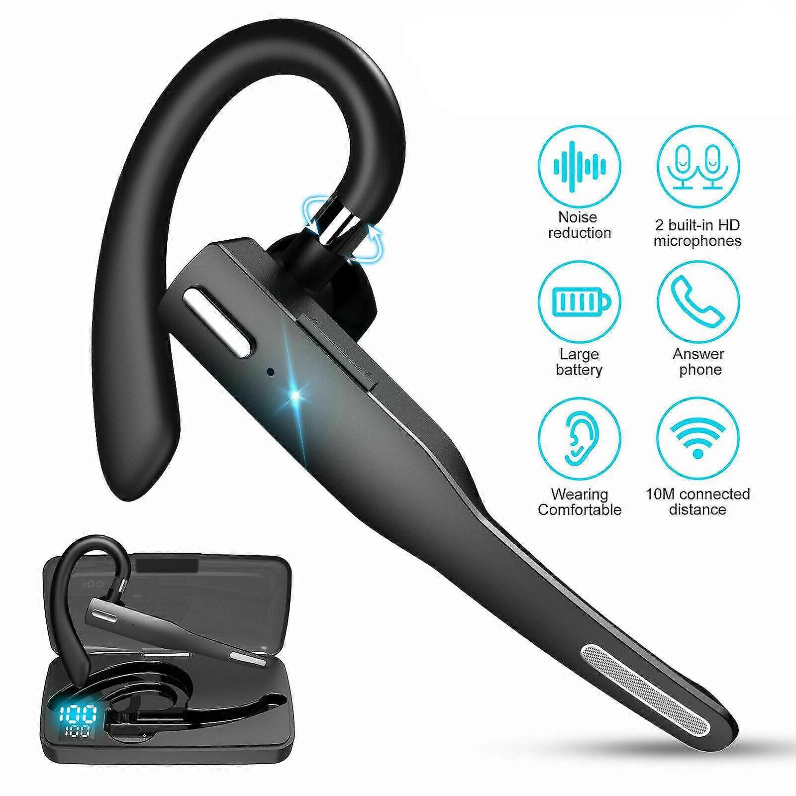 Trucker Wireless Bluetooth 5.0 Earpiece Headset Dual Mic Earbud Noise Cancelling