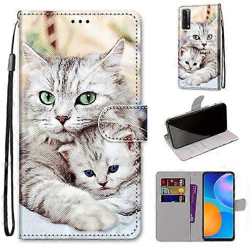 For Huawei P smart 2021 / Y7a Coloured Drawing Cross Texture Horizontal Flip PU Leather Phone Case