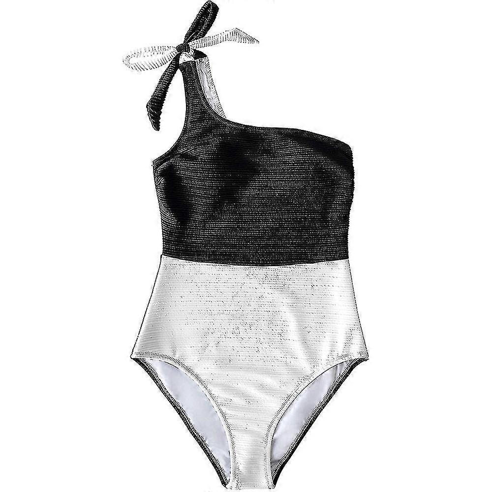 Kvinnors One Piece Baddräkt Färgblock One Shoulder Baddräkt-Svart VitX-L DFA1656