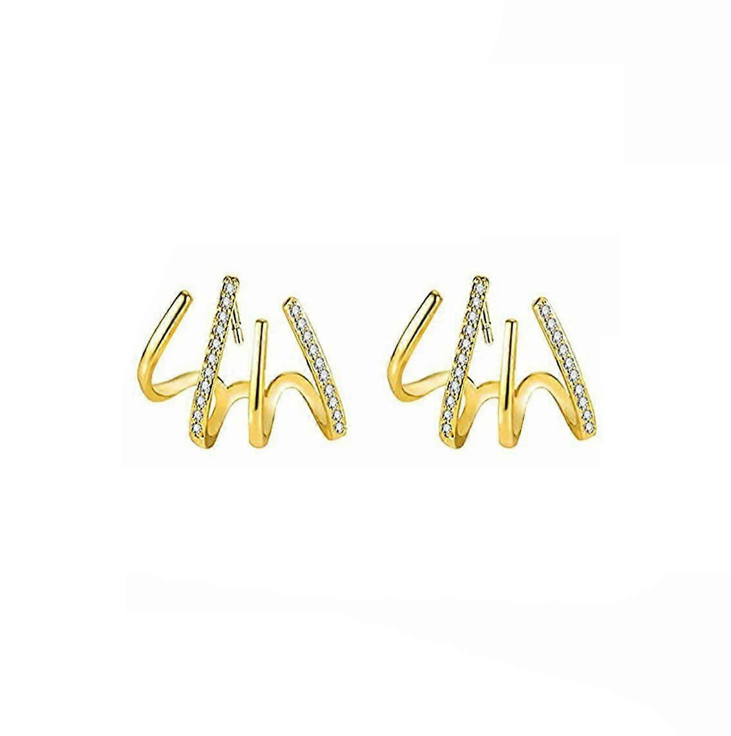 Claw Earring Cuff, Shiny Crystal 925 Silver Needle Ear Piercing Studs, Zircon Needle Ear Cuffs Stud