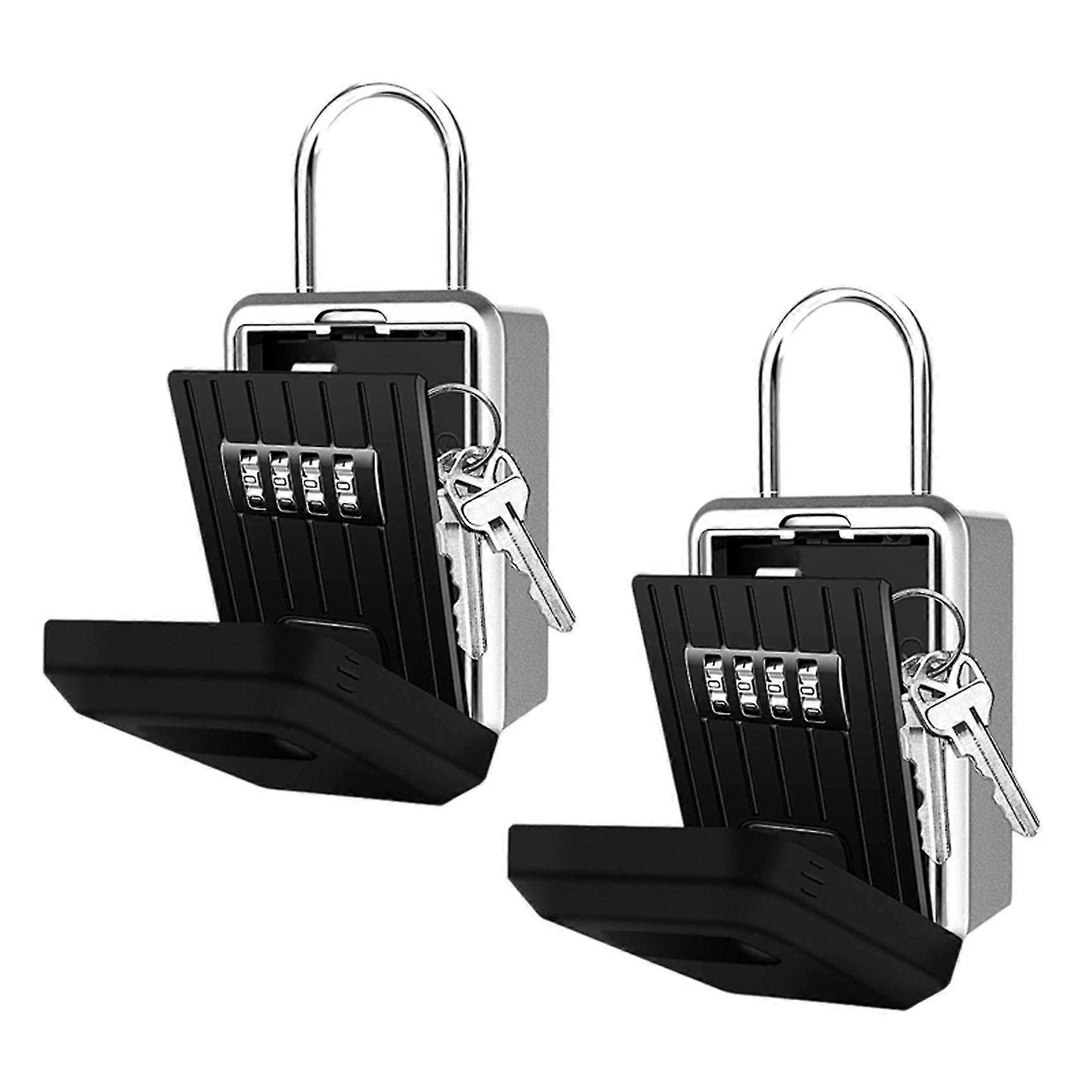 2x 4-digit Key Lock Box Combination Wall Mounted Lock Box Weatherproof Resettable Portable Lock Box