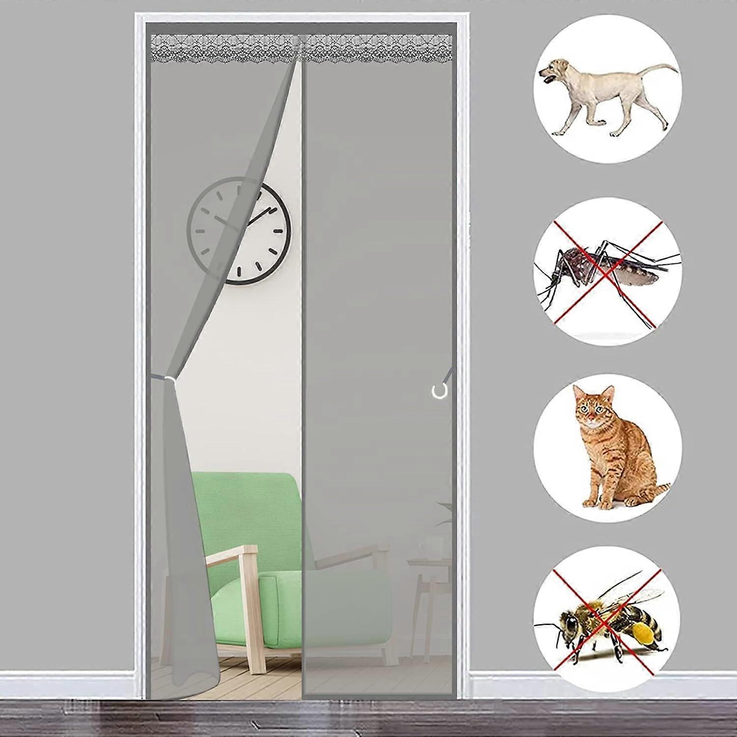 Magnetic Window Mosquito Net Door 95x220cm Magnetic Door Curtain Blind Mosquito Net Without Drilling For Indoor/Patio/Sliding Front Door, Gray