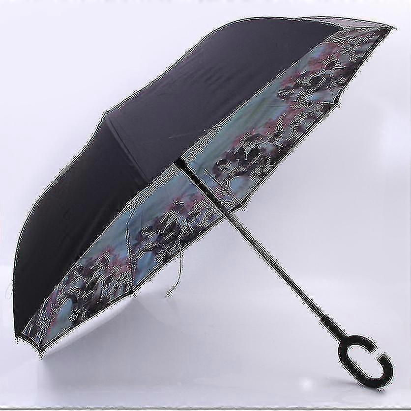C- Parasol Folding Rain Windproof Umbrella Double Layers Inverted Reverse--chinese Drawings