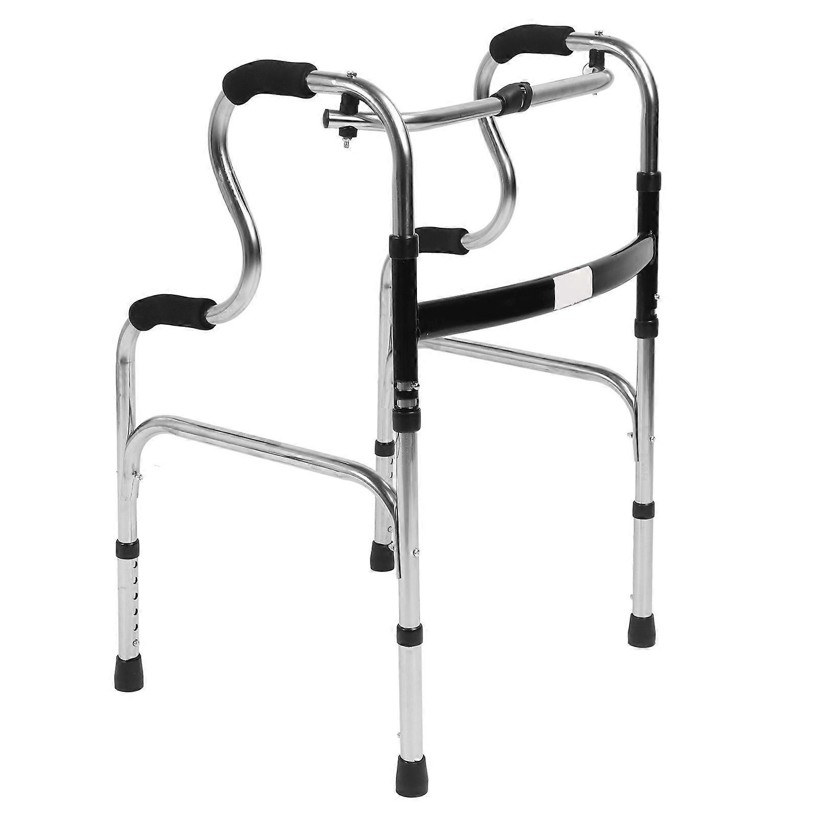Foldable Walker 6 Levels Height Adjustable Stainless Steel Sturdy Mobility Aid Auxiliary Walker for Senior Disabled Double Bend