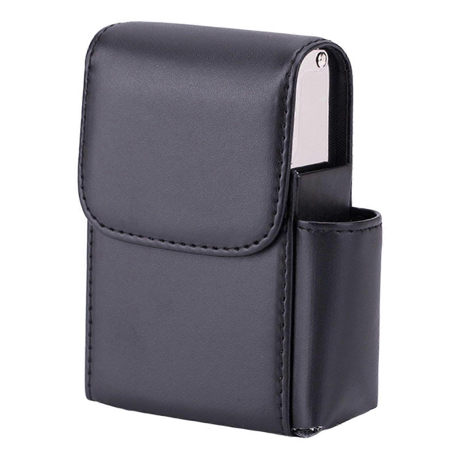 Cigarette Lighter Holder Hard Case Pouch 20 Cigarettes No Texture Black