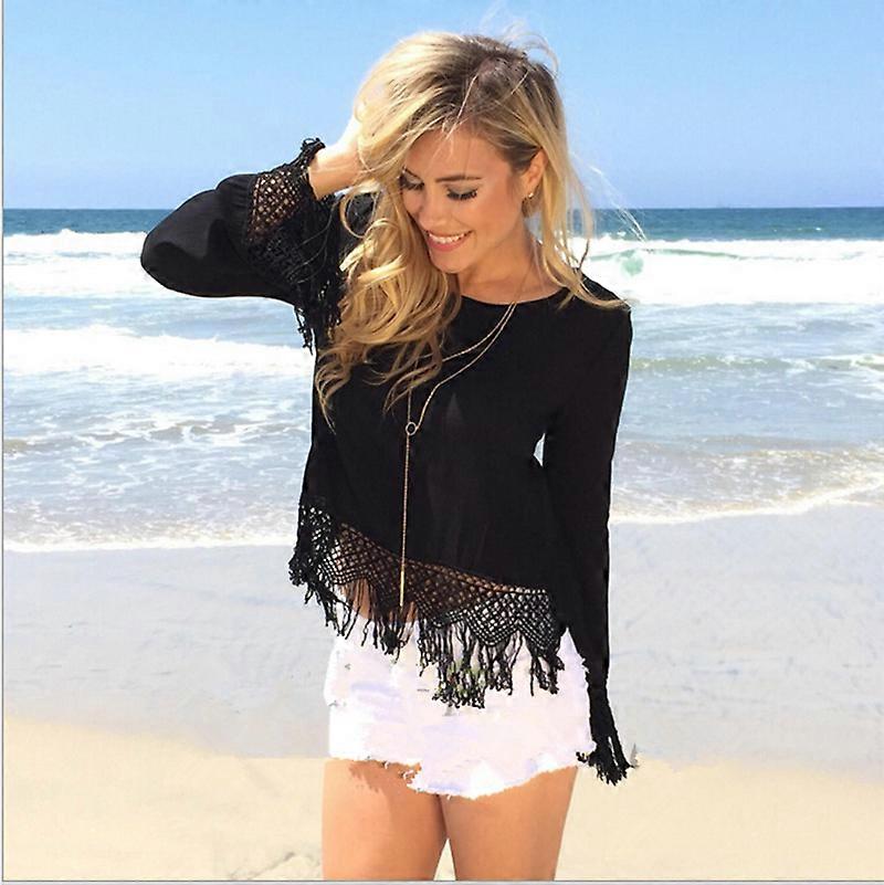 Spitzen Makramee Langarm Chiffon Hemd