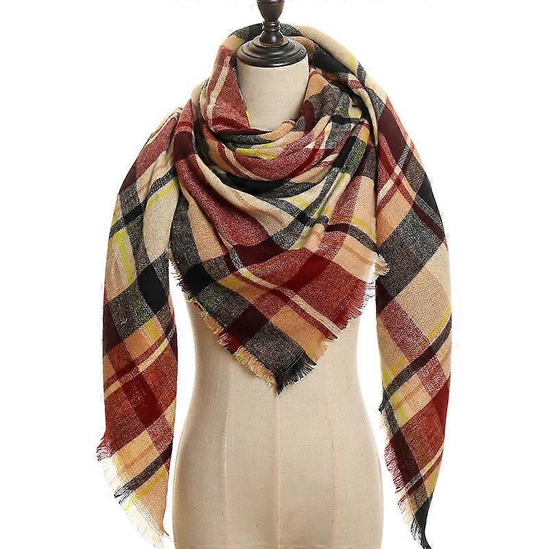Womens Warm Scarf Square Shawls Infinity Scarves Stripe Plaid Rough Surface8#