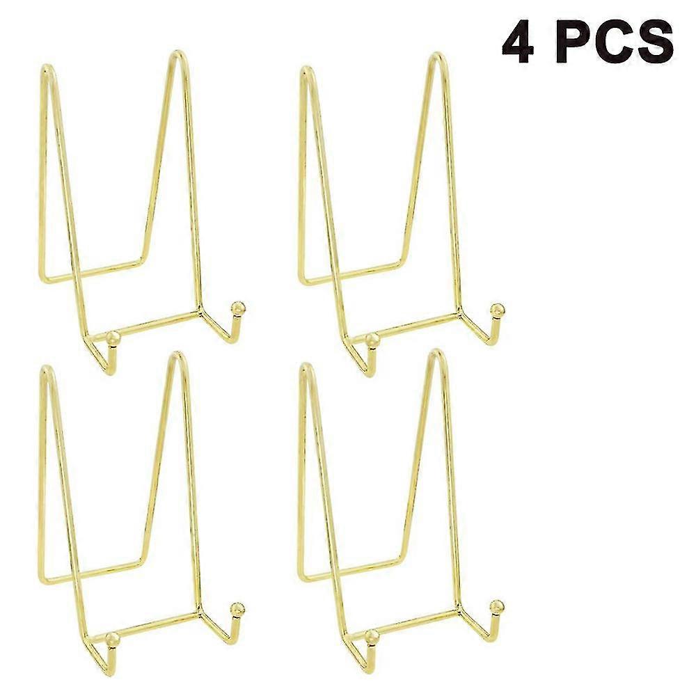 New Gold Large 4pcs Plate Stands For Display Plate Holder Display Stand Metal Frame Holder Stand For Picture, Decorative Plate, Book, Photo Easel