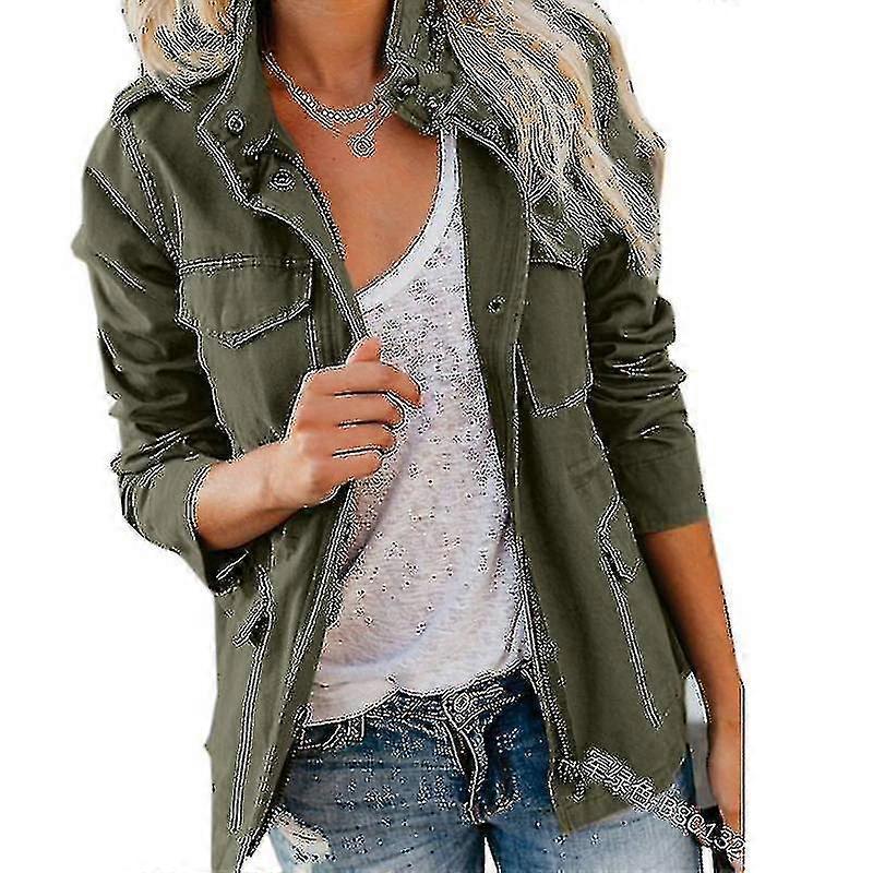 Femmes Solid Loose Zipper Multi-pocket Jacket_Sat